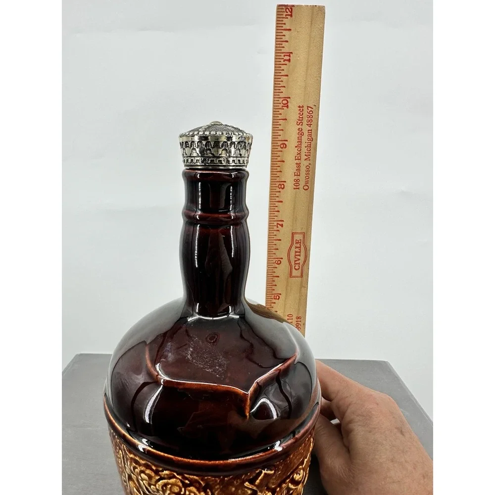 Vintage Kentucky Empty Whiskey Bottle with Bas Relief Pottery Locomotive Scene